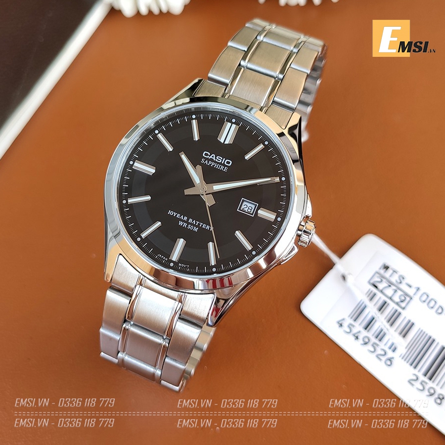 Đồng Hồ Casio Nam MTS-100D-1AVDF Dây Kim Loại - Kính Saphia - Tuổi Thọ Pin 10 Năm - Emsi.vn