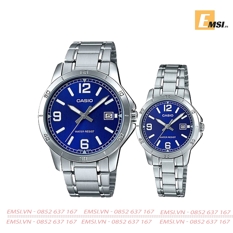 Casio Đôi MTP-V004D-2B & LTP-V004D-2B dây đeo thép không gỉ EMSI.VN