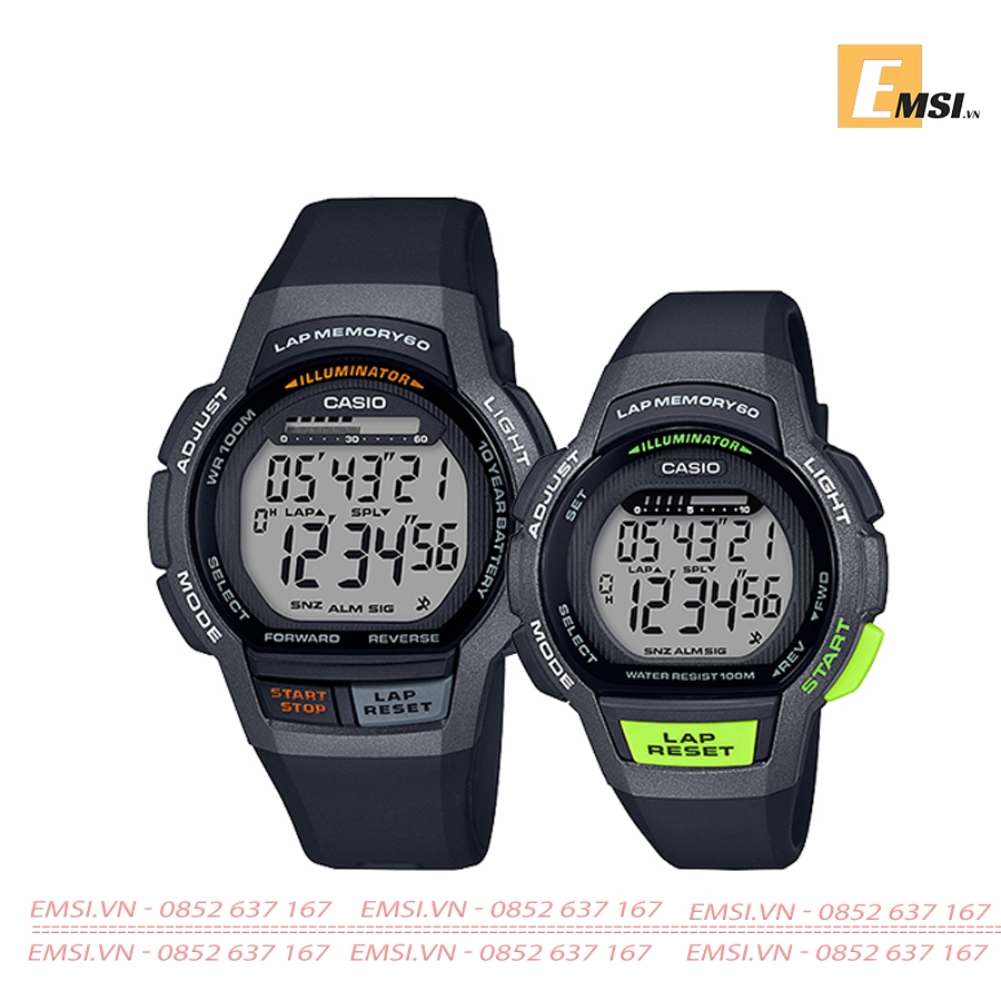 Đồng Hồ Casio Cặp Đôi WS-1000H-1AVDF & LWS-1000H-1AVDF Dây Nhựa, Size Nam 42,6mm & Nữ 37,2mm EMSI.VN