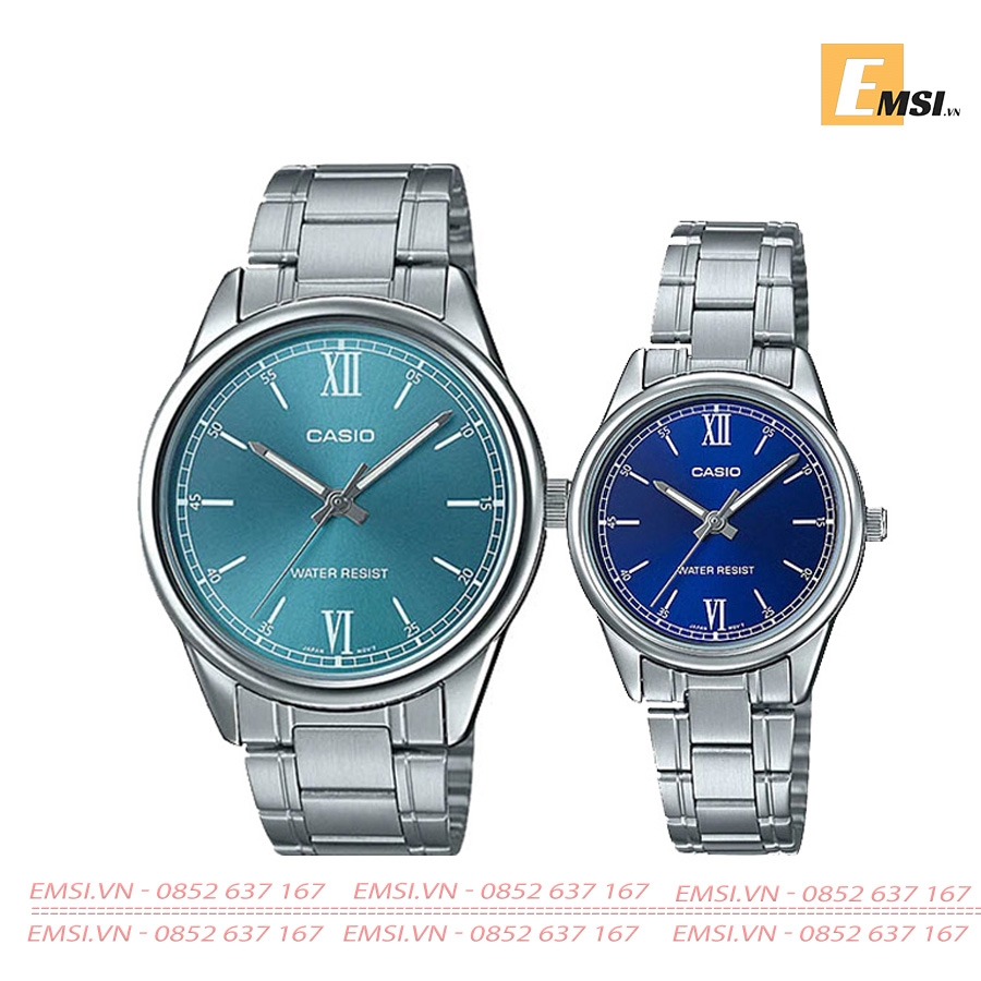 Đồng Hồ Casio Cặp Đôi MTP-V005D-3B & LTP-V005D-2B2 Dây Kim Loại, Size mặt Nam 40mm & 28mm EMSI.VN