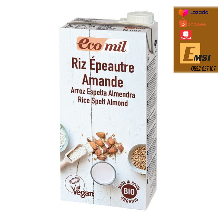 Nước uống từ gạo lúa mì và hạnh nhân không thêm đường hữu cơ 1L - ECOMIL