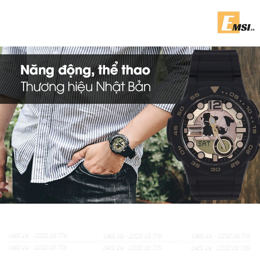 ĐỒNG HỒ CASIO AEQ-100BW-9AVDF Điện tử - Dây nhựa - Pin 10 năm