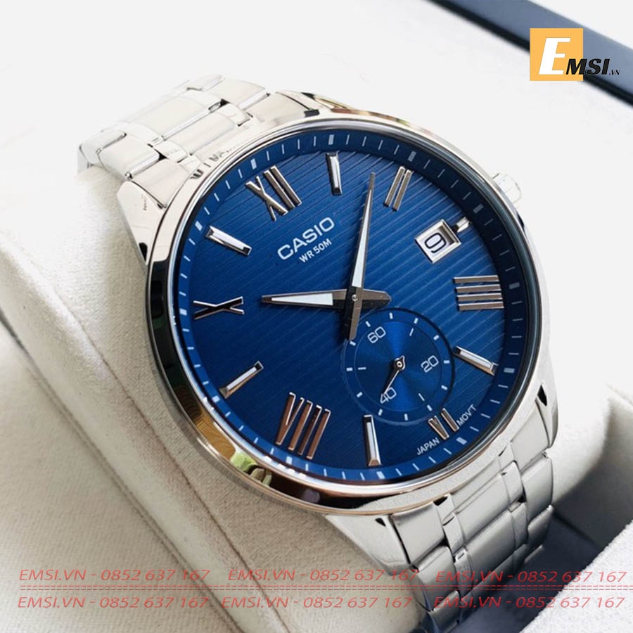 Đồng Hồ Nam Casio MTP-EX100D-2AVDF Dây Kim Loại - Nền Mặt Xanh Trẻ Trung - Emsi.vn