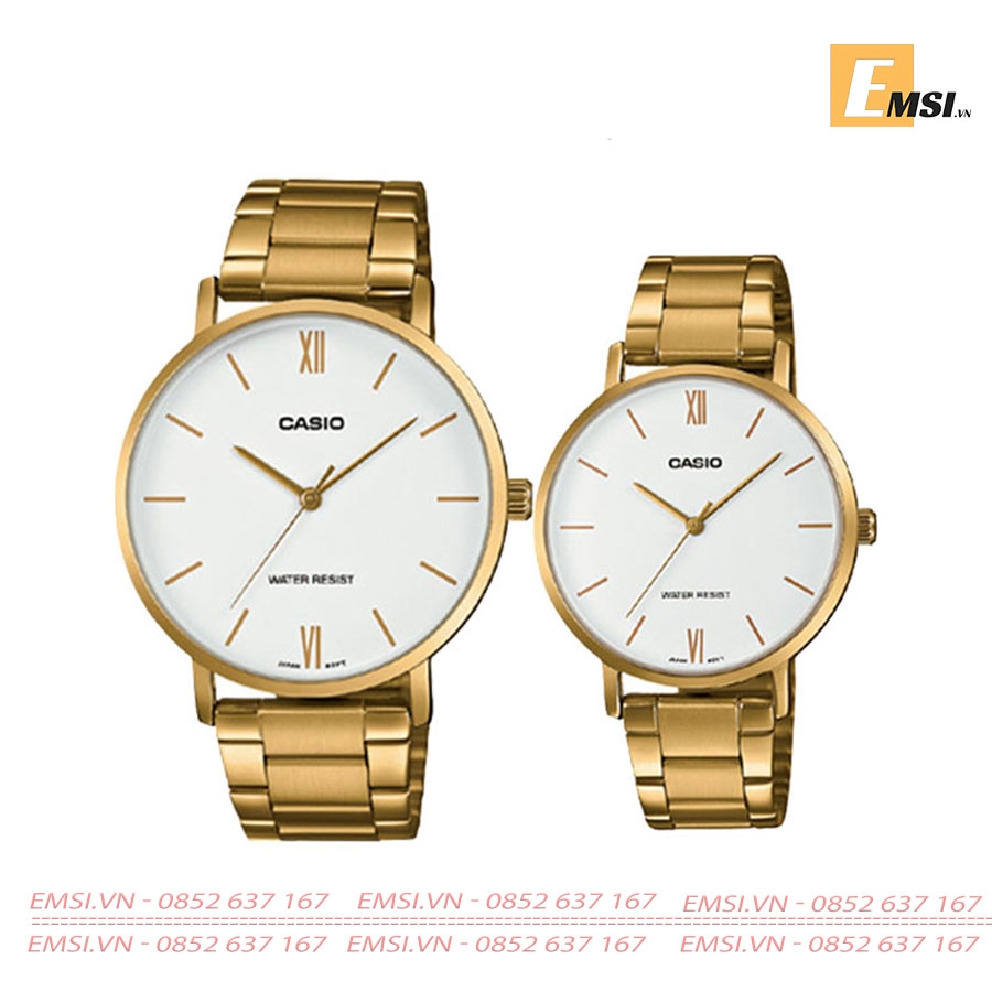 Đồng Hồ Cặp Đôi Casio MTP-VT01G-7BUDF Và LTP-VT01G-7BUDF Dây Kim Loại Mạ Vàng - Nền Mặt Màu Trắng EMSI.VN
