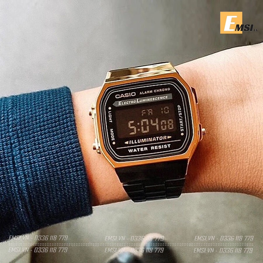 Đồng hồ Casio Nam A168WEGB-1B -  Nam - Kính Nhựa - Dây Thép - Emsi.vn