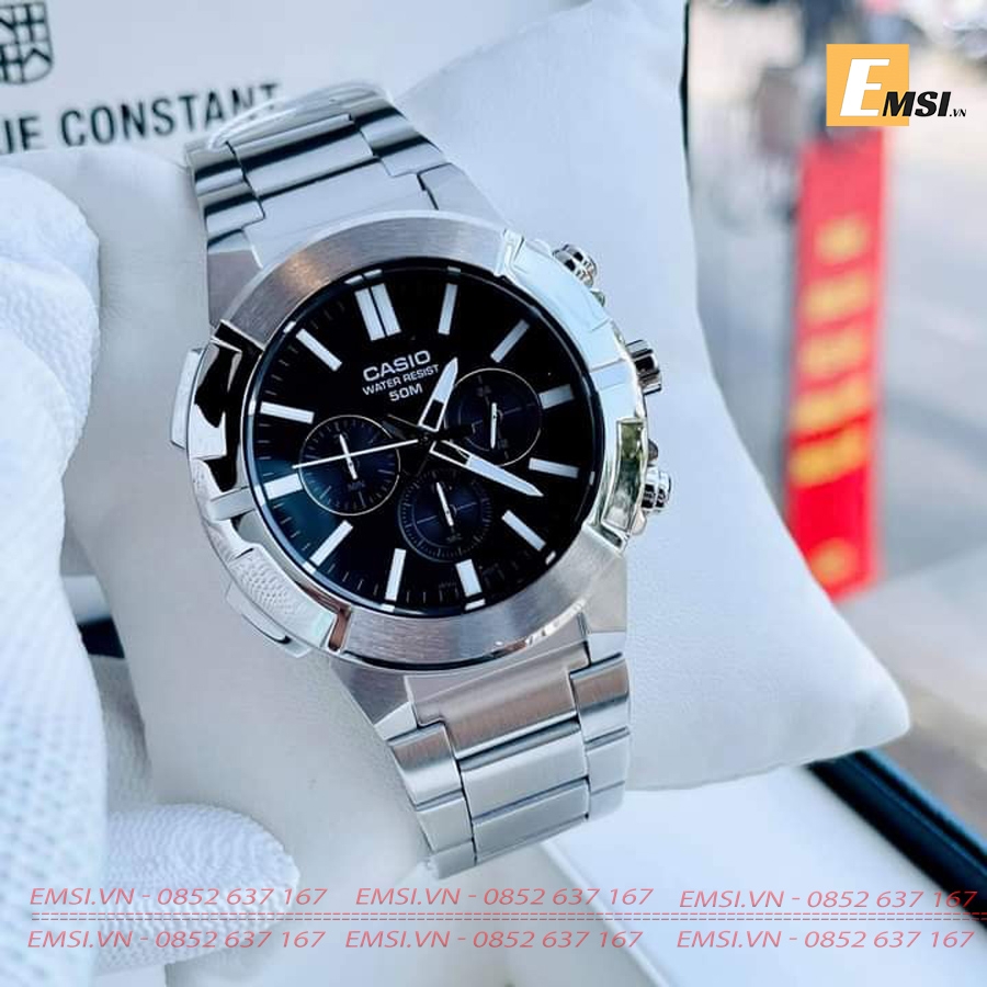 Đồng Hồ Casio Nam MTP-E500D-1A - Dây Kim Loại - Chống Nước WR50M - Size mặt 44mm EMSI.VN