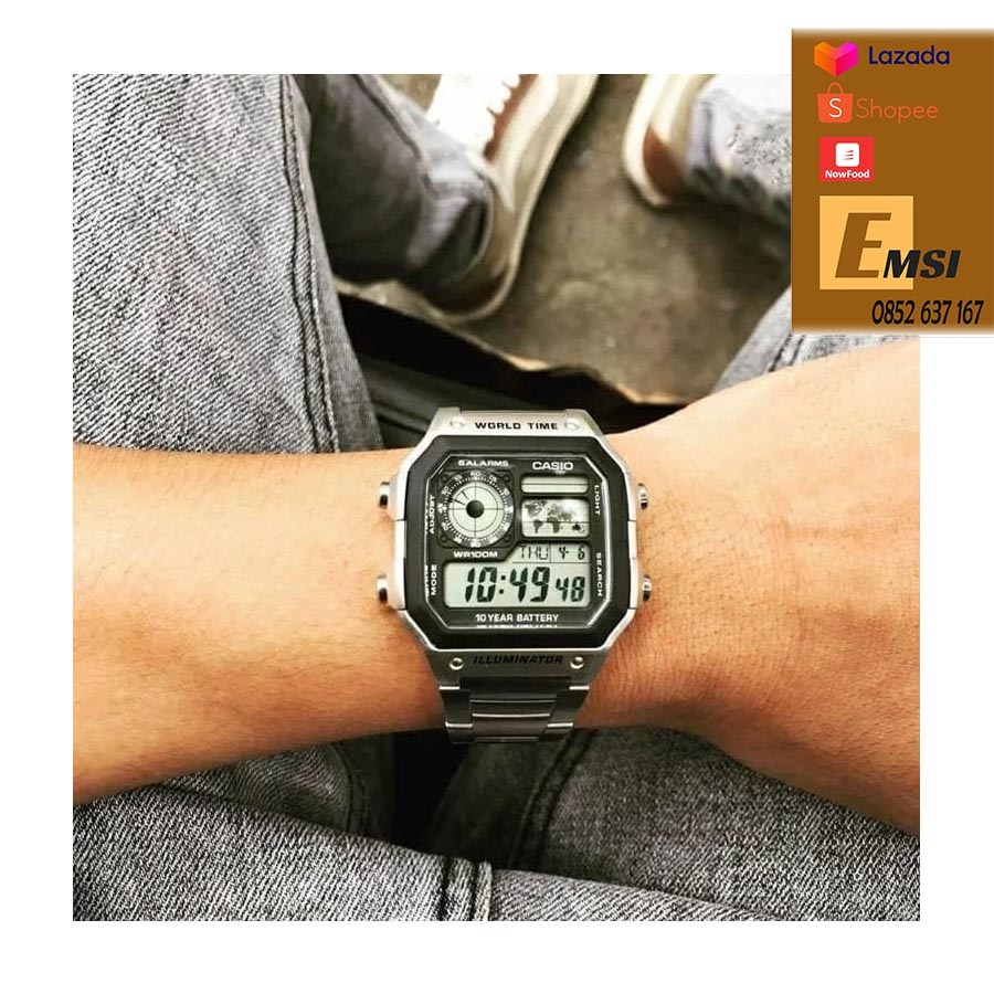 Đồng Hồ nam Casio AE-1200WHD-1AVDF Dây Kim Loại - Pin mạnh mẽ - Chống Nước 3atm. Trẻ trung năng động