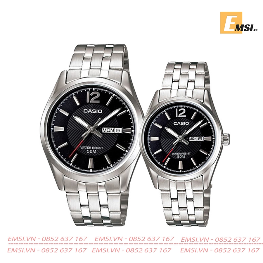 Đồng Hồ Casio Cặp Đôi MTP-1335D-1AVDF & LTP-1335D-1AVDF Dây Kim Loại, Size mặt Nam 41,5mm & 30mm EMSI.VN