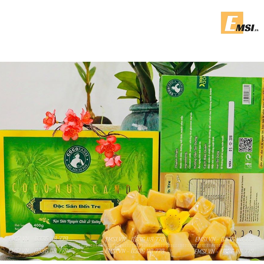 Đặc sản: Kẹo dừa nguyên chất với 4 hương vị ít đường hộp 400gr