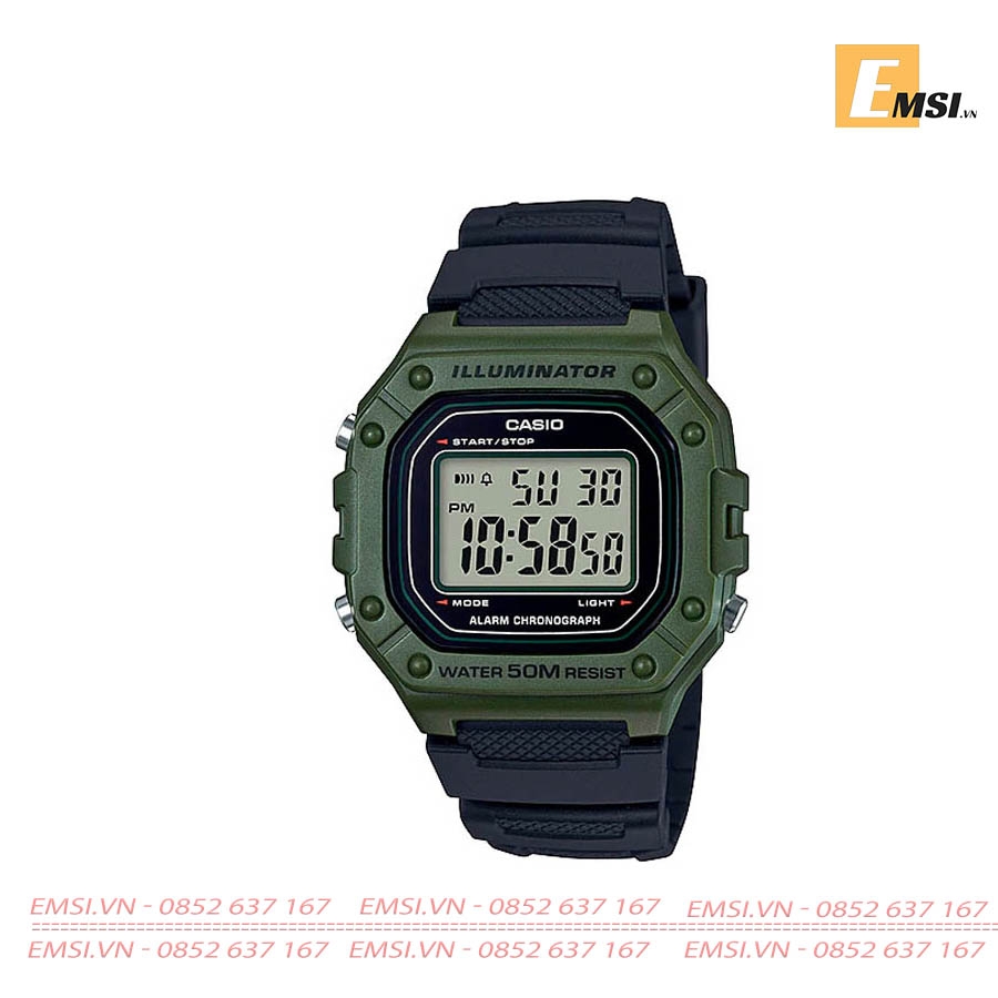 Casio W-218H-3A - Kính nhựa - Đồng hồ nam - Điện tử - Size mặt 43mm EMSI.VN
