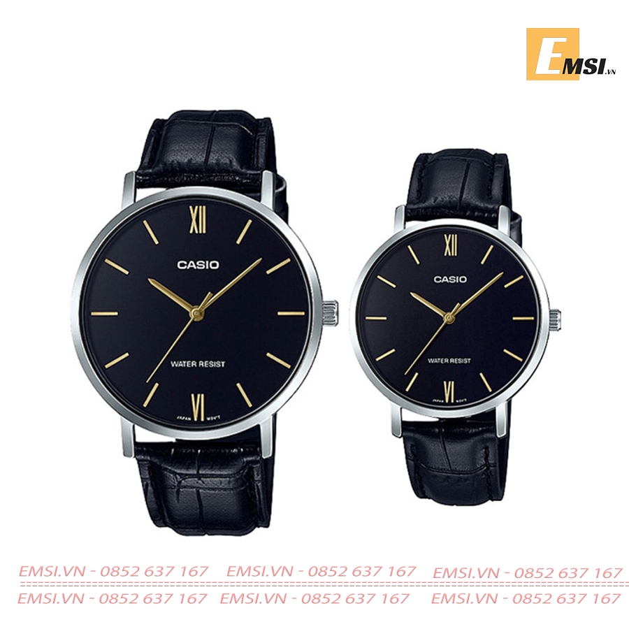 Đồng Hồ Casio Cặp Đôi MTP-VT01L-1BUDF & LTP-VT01L-1BUDF Dây Da - Mặt La Mã - Chống Nước EMSI.VN