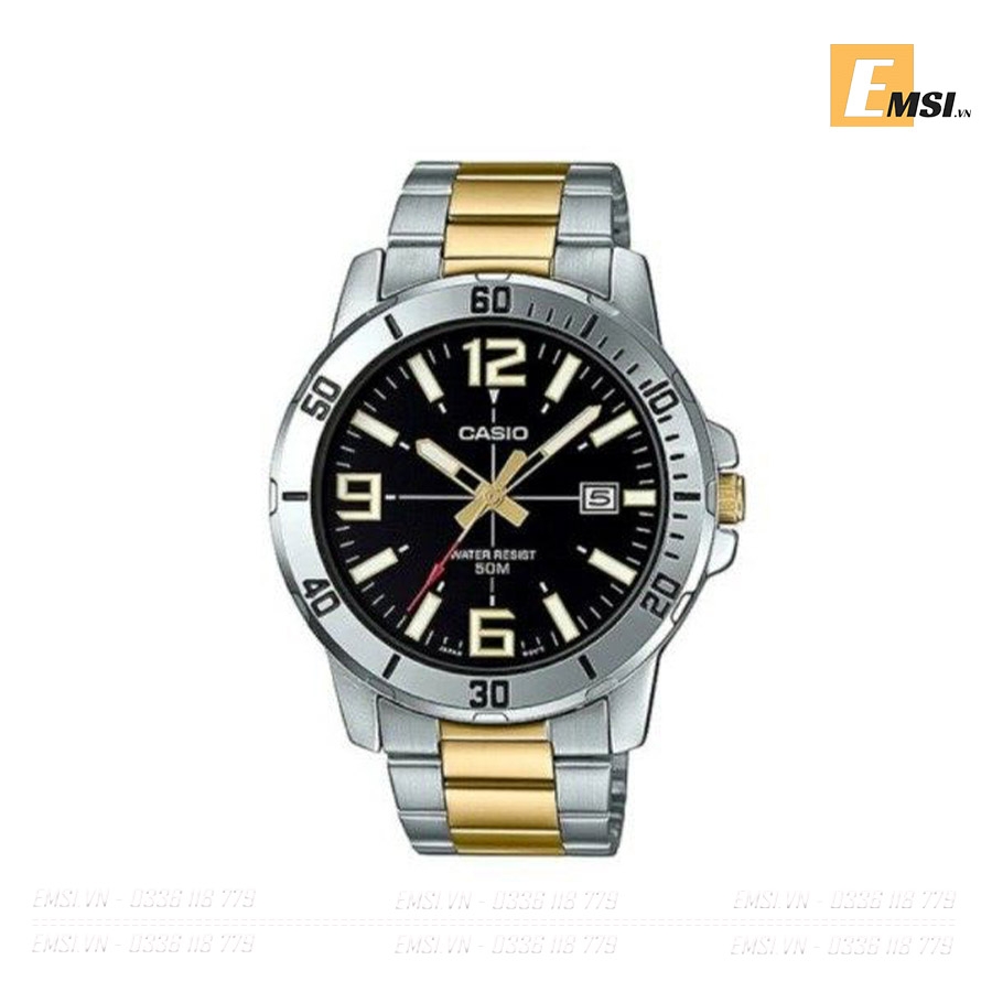 Đồng Hồ Nam Casio MTP-VD01SG-1BVUDF Dây Kim Loại Mạ Vàng - Nền Mặt Màu Đen