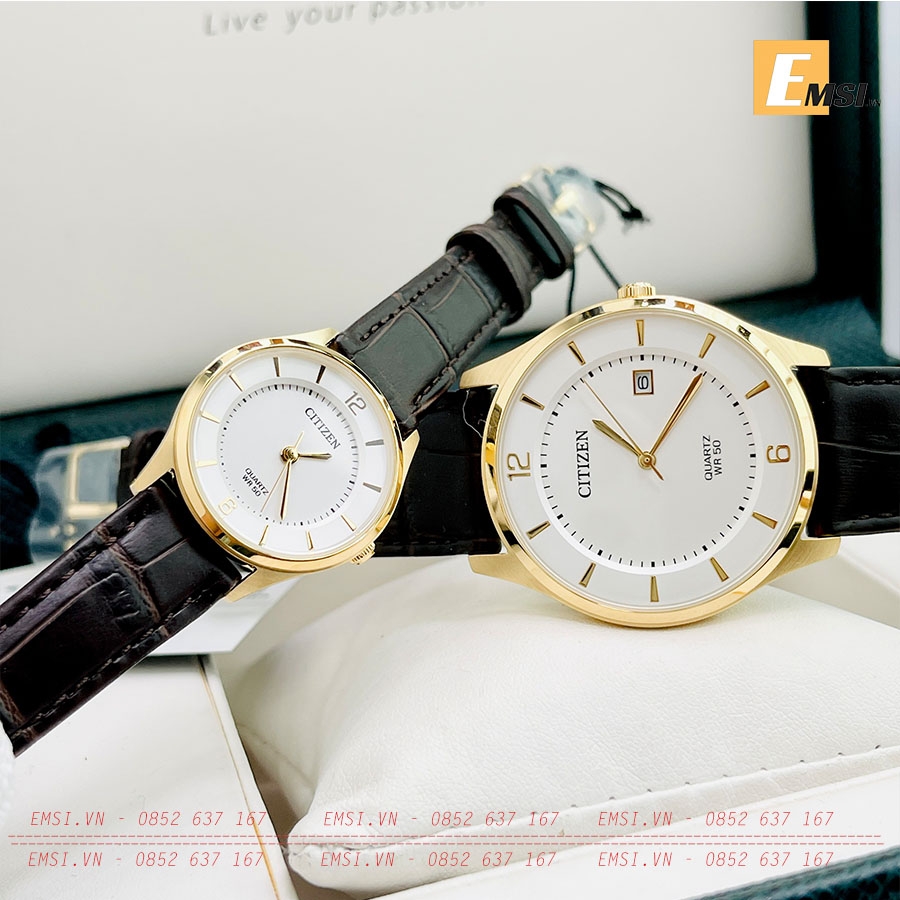 Đồng Hồ Cặp Nam Nữ Citizen BD0043-08B và ER0203-00B Chính Hãng Dây Da Cao Cấp