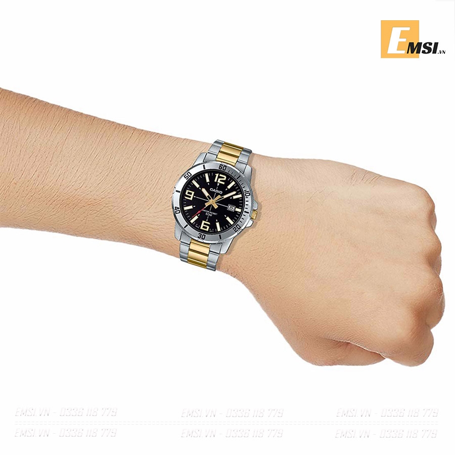 Đồng Hồ Nam Casio MTP-VD01SG-1BVUDF Dây Kim Loại Mạ Vàng - Nền Mặt Màu Đen