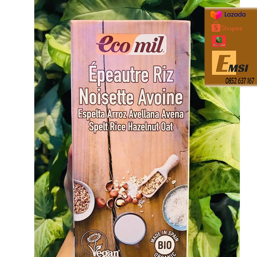 Nước uống từ lúa mì yến mạch và hạt phỉ không thêm đường hữu cơ 1L - ECOMIL