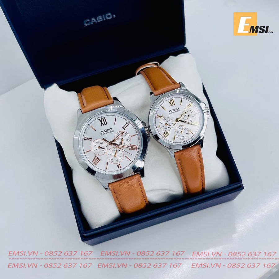 Đồng Hồ Cặp Đôi Casio MTP-V300L-7A2UDF Và LTP-V300L-7A2UDF Dây Da Màu Nâu - Chống Nước - Mặt Số La Mã EMSI.VN