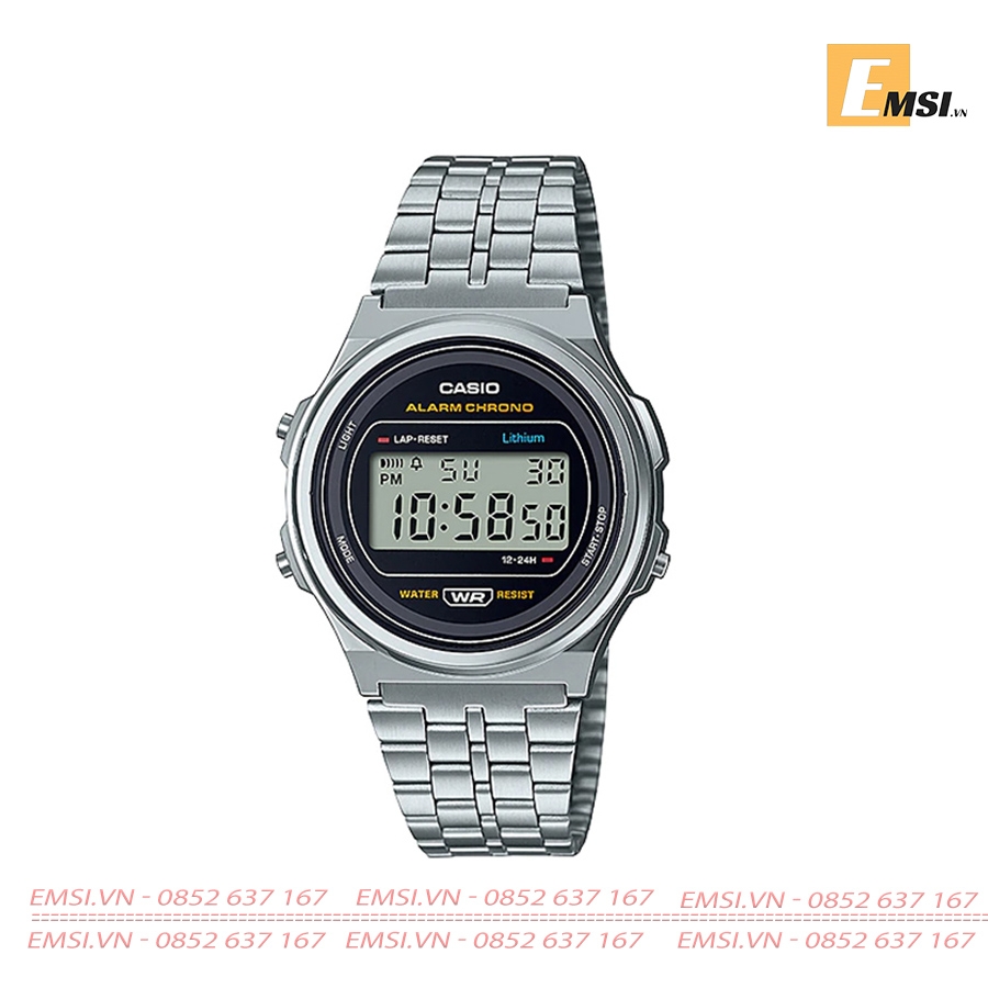 A171WE-1A | Đồng Hồ Casio | Điện Tử Cổ Điển | Dây Kim Loại | Chống Nước | Pin 7 Năm - Emsi.vn