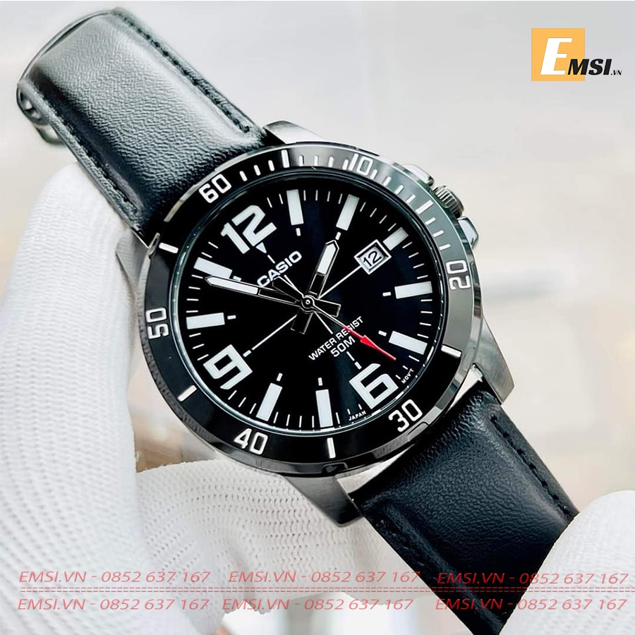 MTP-VD01BL-1BVUDF | Đồng Hồ Casio | Nam | Dây Da | Vỏ Mạ Ion Đen | Chống Nước WR50M - Emsi.vn