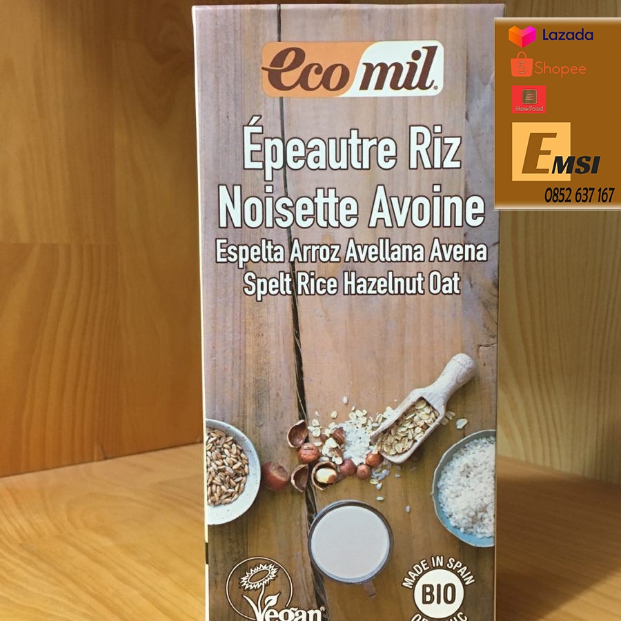 Nước uống từ lúa mì yến mạch và hạt phỉ không thêm đường hữu cơ 1L - ECOMIL