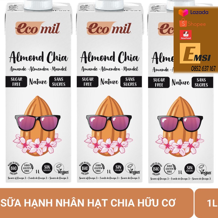 Nước hạnh nhân vanilla không đường hữu cơ 1L - EcoMil