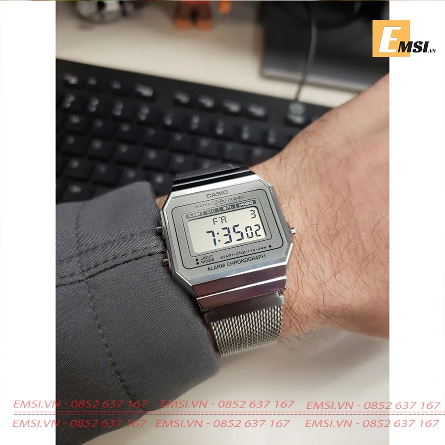 Casio A700WM-7ADF - Đồng hồ Unisex - Điện tử - Size mặt 35.5mm - Kính khoáng - Bảo Hành 5 Năm - Chính Hãng - Emsi.vn