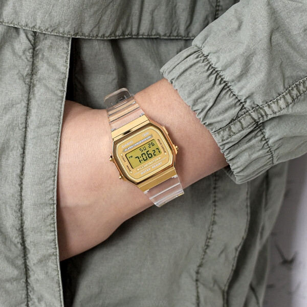 A168XESG-9A | Nam - Nữ Trẻ Trung | Đồng Hồ | CASIO | Dây Nhựa Trong | Mặt Vuông Cổ Điển | Chống Nước