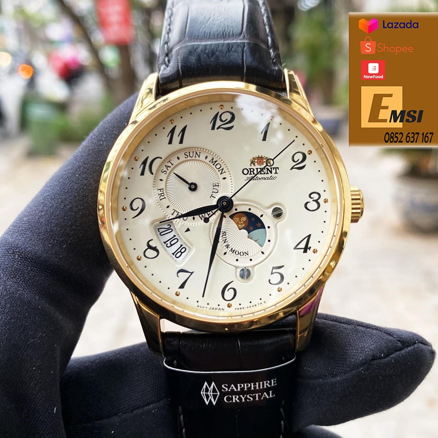Đồng hồ nam Orient Sun moon RA-AK0002S10A- Máy Automatic cơ - Mặt kính Sapphire