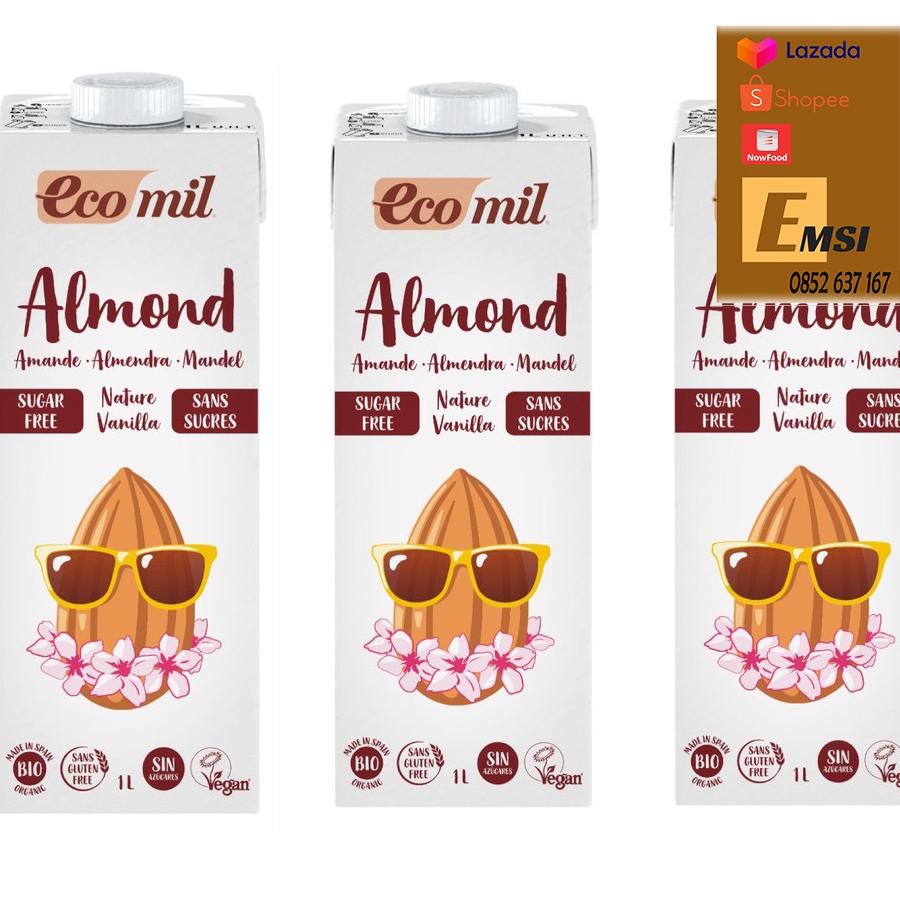Nước hạnh nhân vanilla không đường hữu cơ 1L - EcoMil
