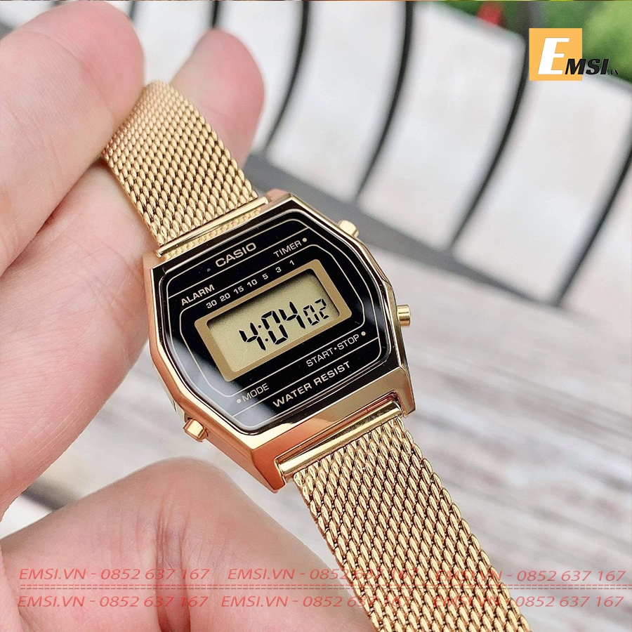 Đồng hồ casio nữ - dây lưới gold LA690WEMY-1DF 28X26MM - Emsi.vn