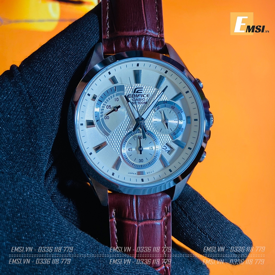 Đồng Hồ Nam Casio Edifice EFV-580L-7AV Dây Da Màu Nâu - Mặt Màu Trắng
