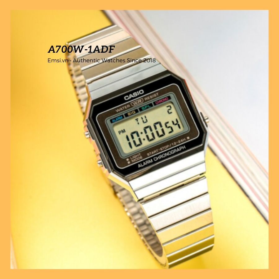 Casio A700W-1ADF - Đồng Hồ Unisex - Điện Tử - Kính Khoáng - Size Mặt 35.5mm EMSI.VN