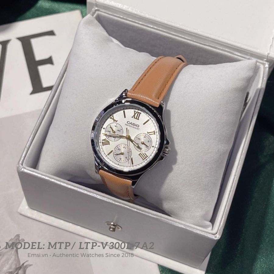 Đồng Hồ Cặp Đôi Casio MTP-V300L-7A2UDF Và LTP-V300L-7A2UDF Dây Da Màu Nâu - Chống Nước - Mặt Số La Mã EMSI.VN