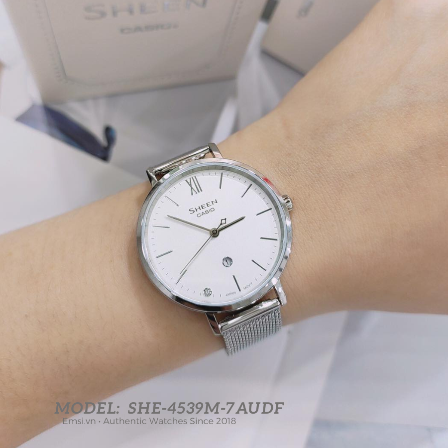 Casio SHE-4539M-7AUDF - Đồng Hồ Nữ - Pin / Quartz - Kính Sapphire - Size Mặt 34mm - Bảo Hành 5 Năm - Chính Hãng