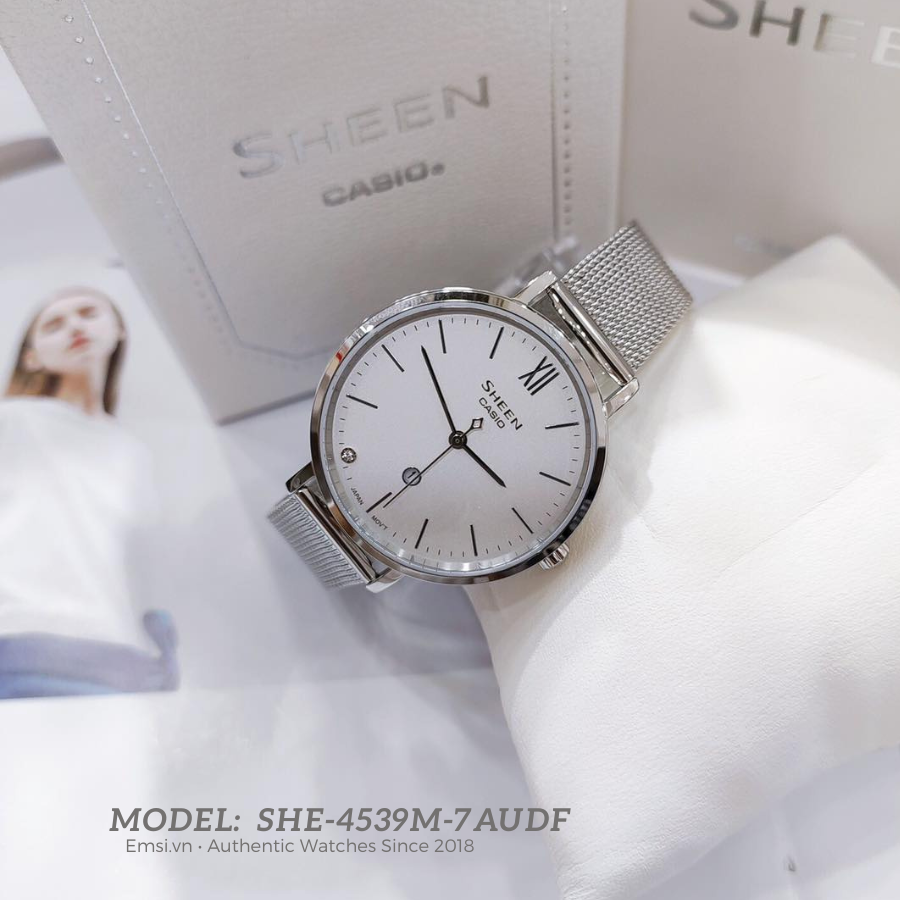 Casio SHE-4539M-7AUDF - Đồng Hồ Nữ - Pin / Quartz - Kính Sapphire - Size Mặt 34mm - Bảo Hành 5 Năm - Chính Hãng