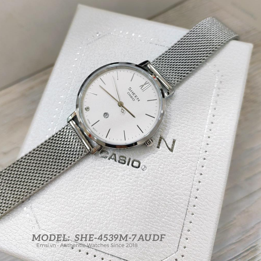 Casio SHE-4539M-7AUDF - Đồng Hồ Nữ - Pin / Quartz - Kính Sapphire - Size Mặt 34mm - Bảo Hành 5 Năm - Chính Hãng