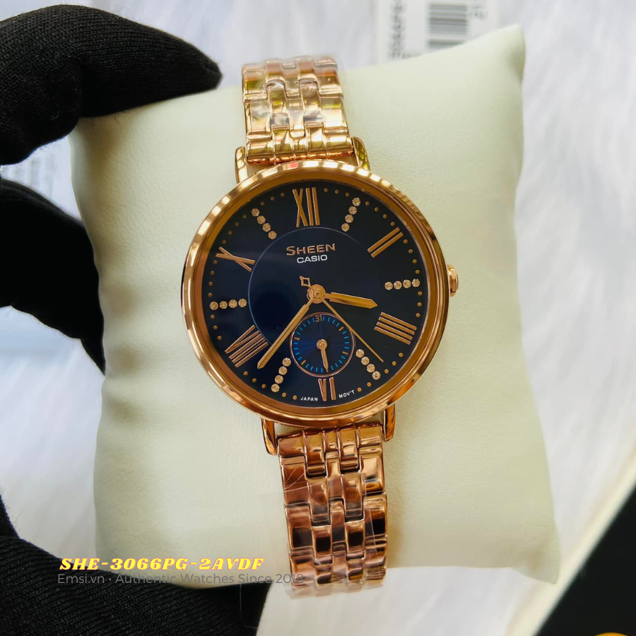 Casio Sheen SHE-3066PG-2AVDF - Đồng Hồ Nữ - Pin / Quartz - Kính Khoáng - Size Mặt 34mm - Bảo Hành 5 Năm - Chính Hãng