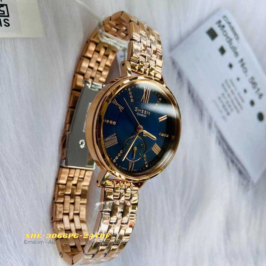 Casio Sheen SHE-3066PG-2AVDF - Đồng Hồ Nữ - Pin / Quartz - Kính Khoáng - Size Mặt 34mm - Bảo Hành 5 Năm - Chính Hãng