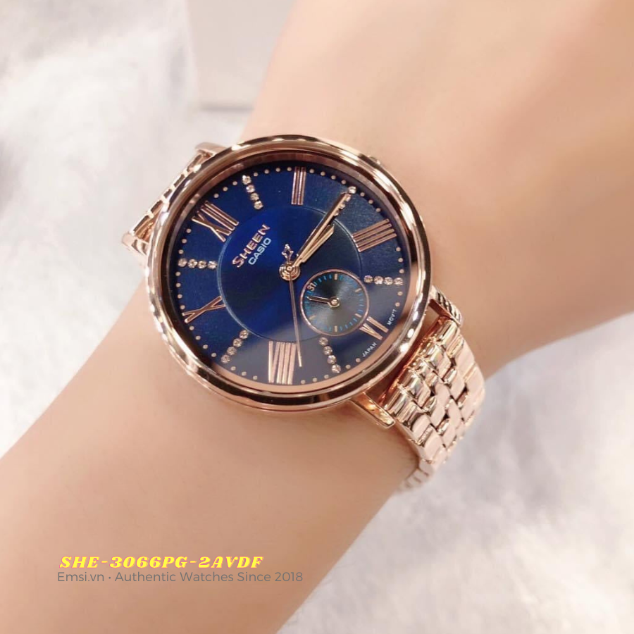 Casio Sheen SHE-3066PG-2AVDF - Đồng Hồ Nữ - Pin / Quartz - Kính Khoáng - Size Mặt 34mm - Bảo Hành 5 Năm - Chính Hãng