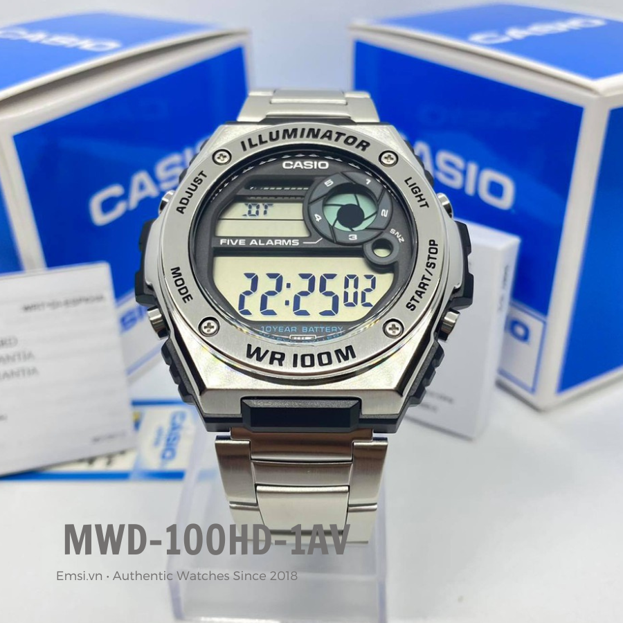 Đồng Hồ Nam Casio MWD-100HD-1AV Điện Tử Dây Sắt | Nam | Pin 10 Năm | Chống Nước Wr100M