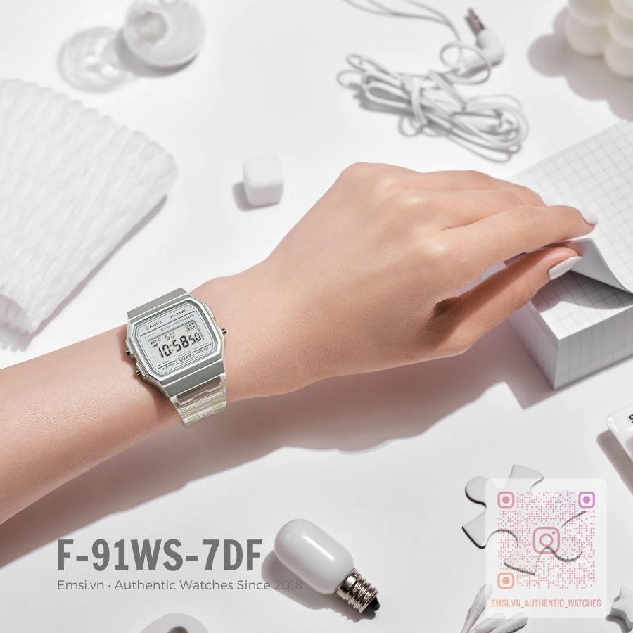 Casio F-91WS-7DF - Đồng Hồ Nữ - Pin / Quartz - Kính Khoáng - Size Mặt 35mm - Bảo Hành 5 Năm - Emsi.vn