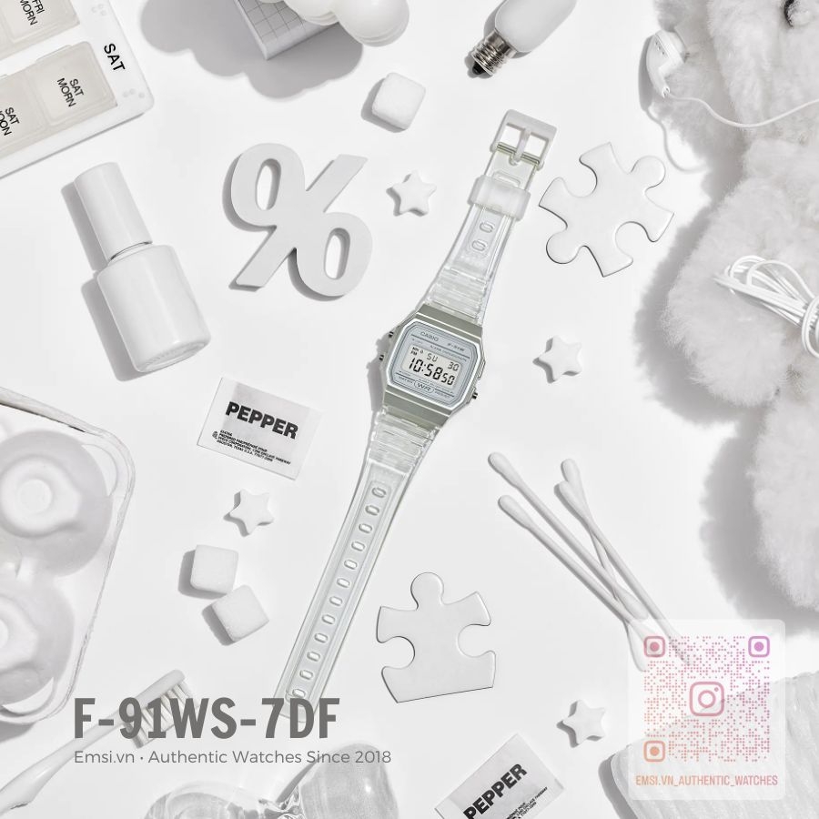 Casio F-91WS-7DF - Đồng Hồ Nữ - Pin / Quartz - Kính Khoáng - Size Mặt 35mm - Bảo Hành 5 Năm - Emsi.vn