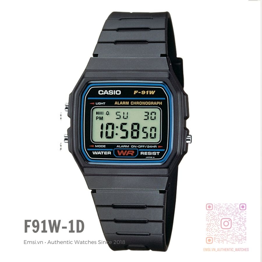 Casio F-91W-1DG - Đồng Hồ Nam - Điện Tử - Kính Nhựa - Bảo Hành 5 Năm - Chính Hãng