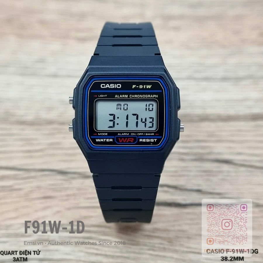 Casio F-91W-1DG - Đồng Hồ Nam - Điện Tử - Kính Nhựa - Bảo Hành 5 Năm - Chính Hãng