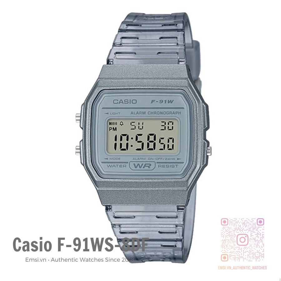 Casio F-91WS-8DF - Đồng Hồ Unisex - Pin / Quartz - Kính Nhựa - Size Mặt 35mm - Bảo Hành 5 Năm - Chính Hãng