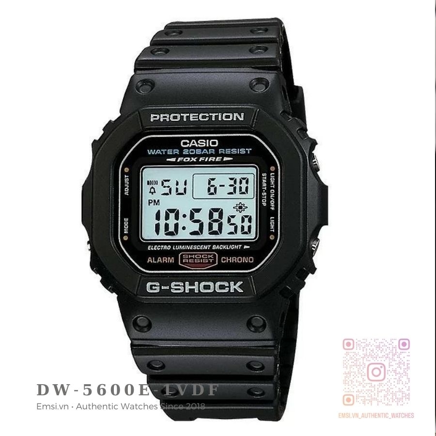 G-Shock DW-5600E-1VDF - Đồng Hồ Nam - Điện Tử - Kính Khoáng - Size Mặt 43mm - Bảo Hành 5 Năm - Chính Hãng