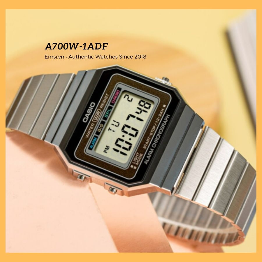 Casio A700W-1ADF - Đồng Hồ Unisex - Điện Tử - Kính Khoáng - Size Mặt 35.5mm EMSI.VN