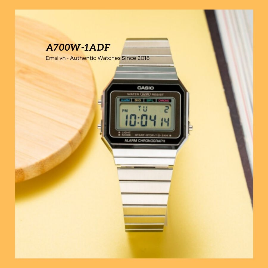 Casio A700W-1ADF - Đồng Hồ Unisex - Điện Tử - Kính Khoáng - Size Mặt 35.5mm EMSI.VN