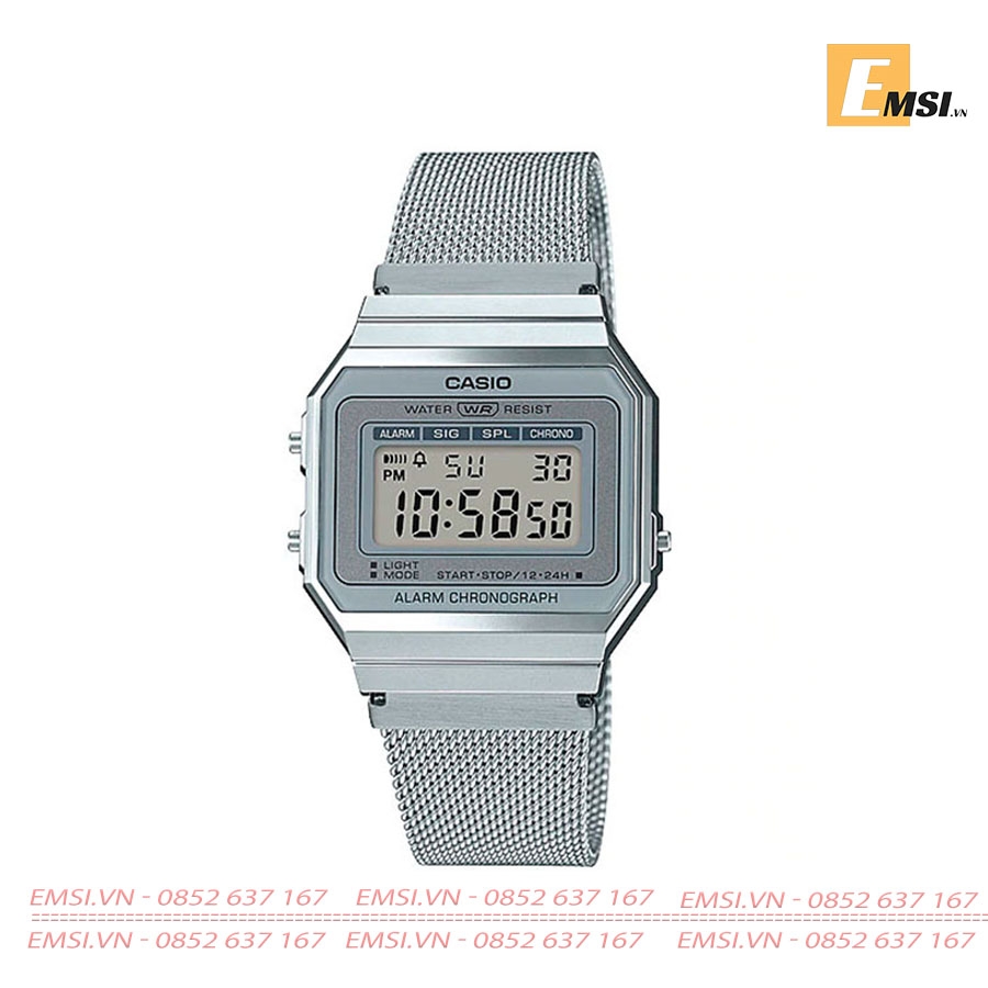 Đồng Hồ Casio Cặp Đôi A700WM-7ADF & LA670WEM-7DF Dây Kim Loại Dạng Lưới - Mặt Vuông Điện Tử - Chống Nước