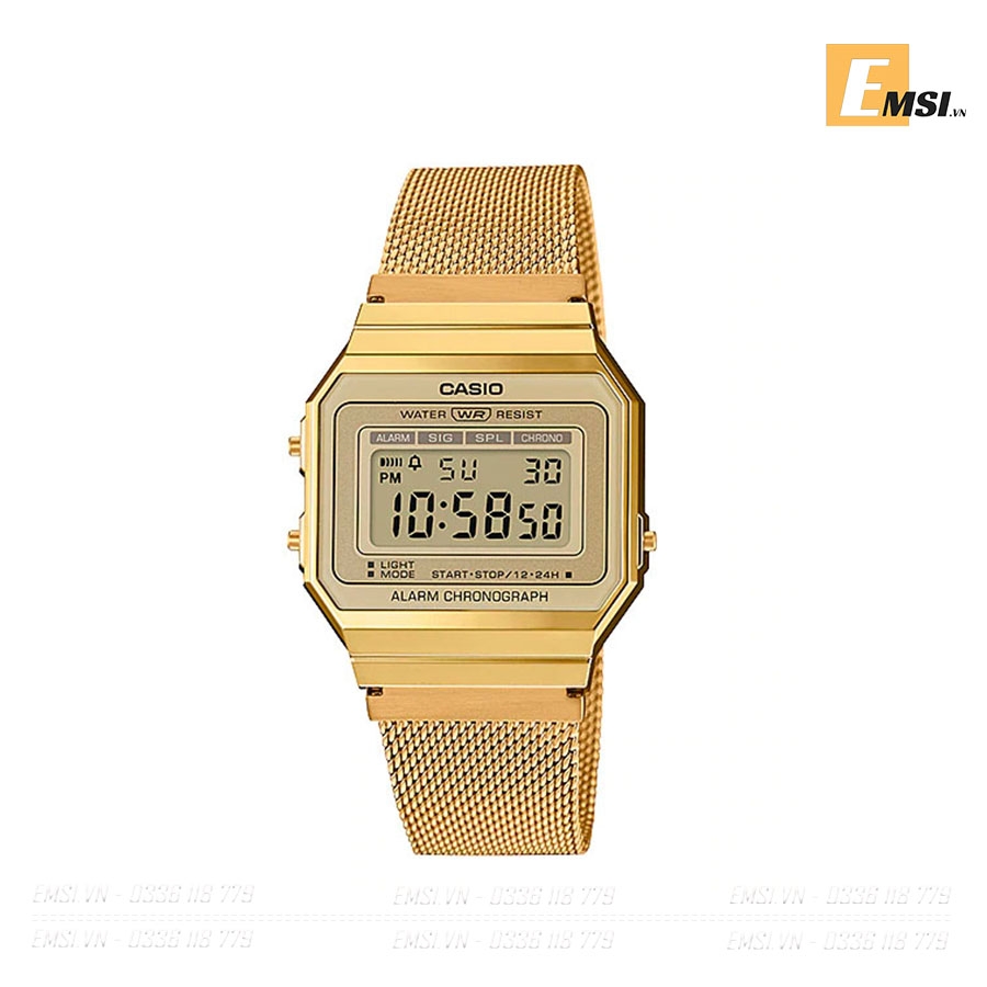 Đồng hồ nam nữ Vintage Casio A700MWG-9A - Kích thước vỏ : 37,4×35,5×6mm