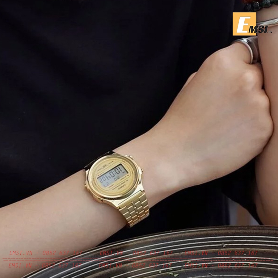 Đồng hồ Unisex Casio Thanh niên Cổ điển Tông màu Vàng không gỉ A171WEG-9A